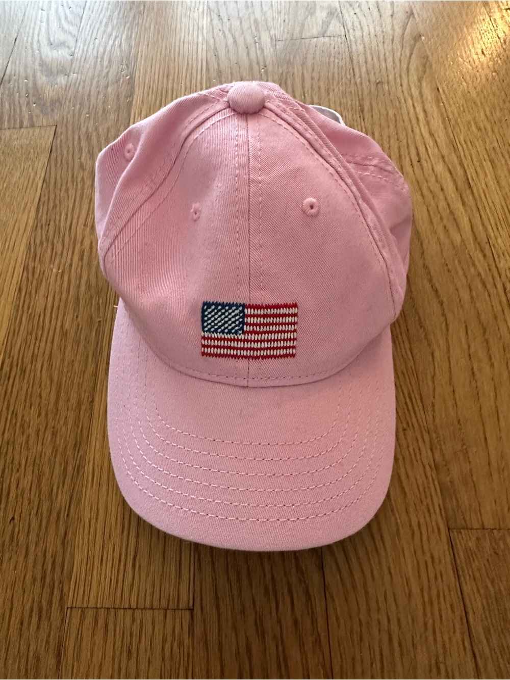Kids Pink Baseball Cap with American Flag Embroidery